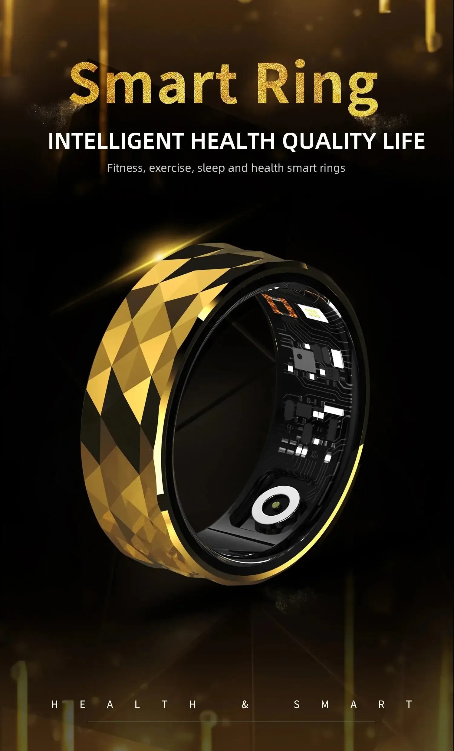 Bluetooth Smart Ring with Health Tracking Gold 18