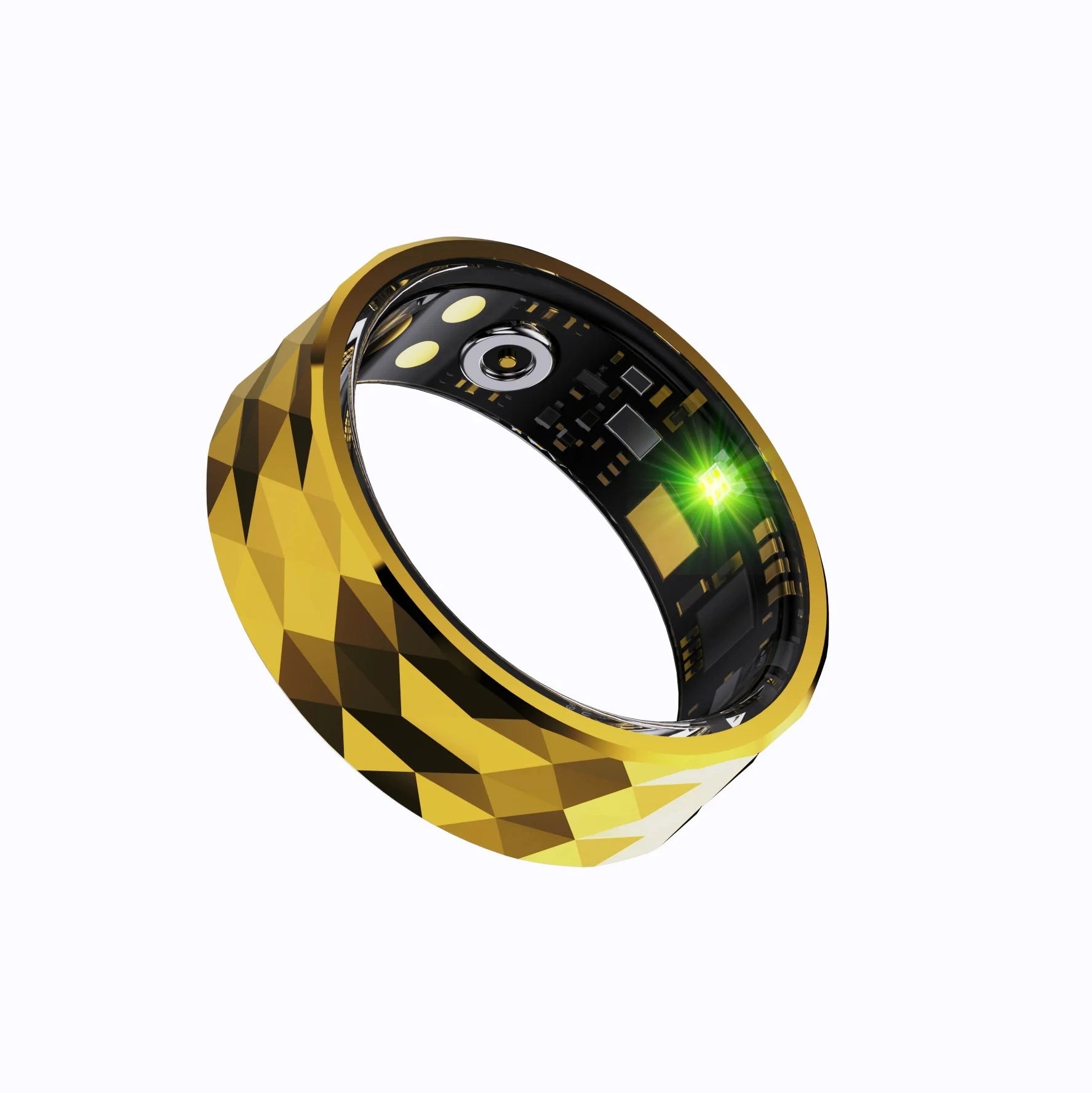 Smart ring with geometric design on a white background