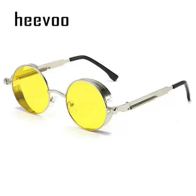 Fashion Round Sun Glasses Silver Yellow