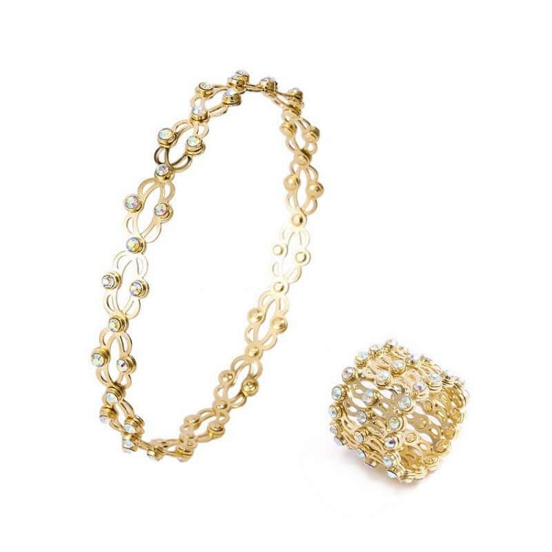 2 In 1 New Creative Magic Stretchable Ring Bracelet For Women Charm Shiny Crystal Retractable Bracelets Rings Jewelry Gift silver / Diameter 2cm-7cm adjustable