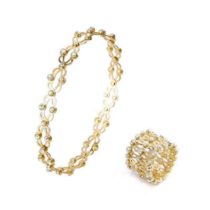 2 In 1 New Creative Magic Stretchable Ring Bracelet For Women Charm Shiny Crystal Retractable Bracelets Rings Jewelry Gift silver / Diameter 2cm-7cm adjustable