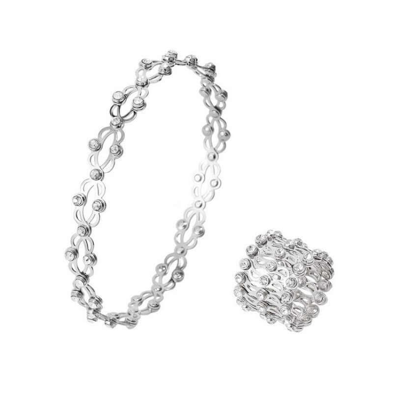 2 In 1 New Creative Magic Stretchable Ring Bracelet For Women Charm Shiny Crystal Retractable Bracelets Rings Jewelry Gift silver / Diameter 2cm-7cm adjustable