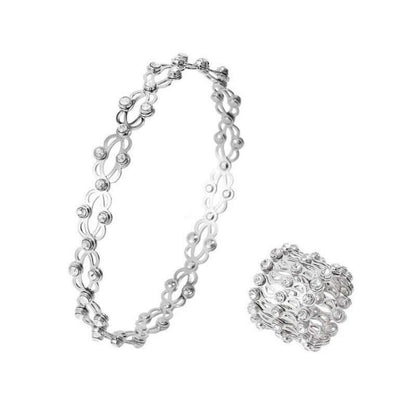 2 In 1 New Creative Magic Stretchable Ring Bracelet For Women Charm Shiny Crystal Retractable Bracelets Rings Jewelry Gift silver / Diameter 2cm-7cm adjustable