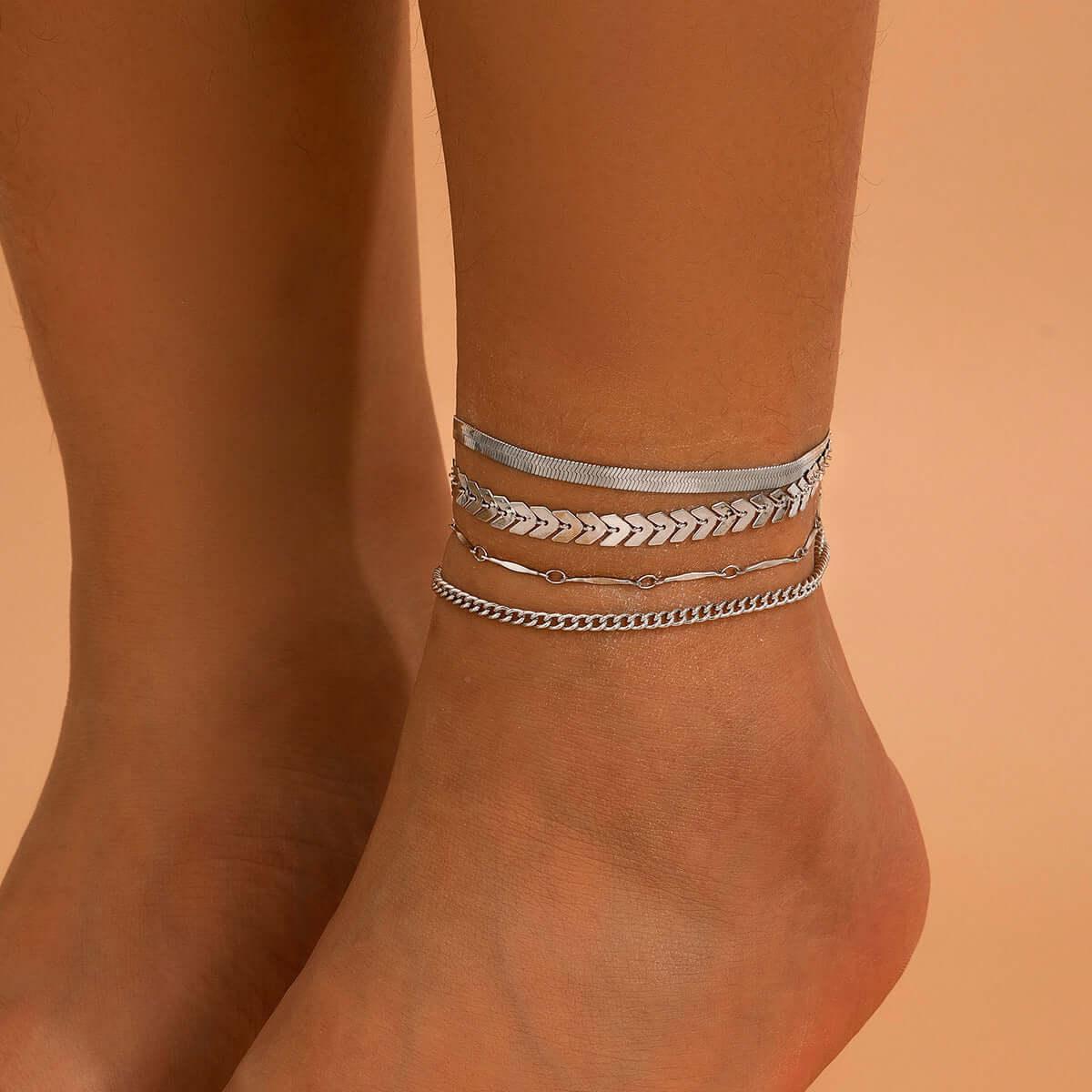Love Beaded Punk Chain Foot Chain Set Hip Hop Personalized Snake Bone Chain Foot Anklet 05 White K 5135