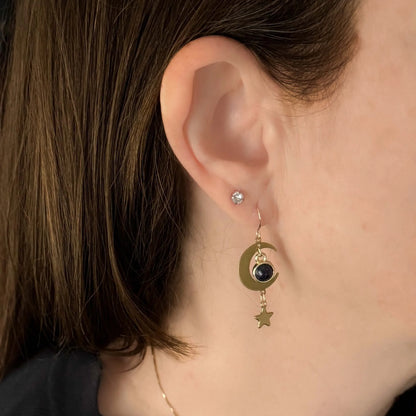 Starlit Crescent Earrings with Blue Sandstone Smooth