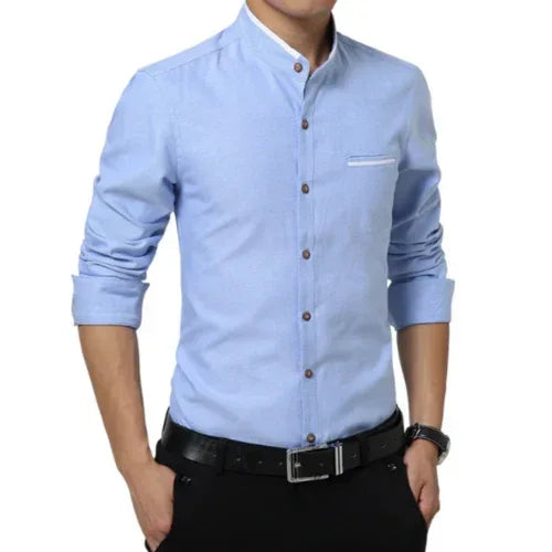 Mens Mandarin Collar Shirt M / Blue