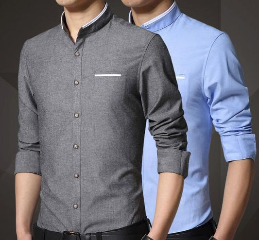 Mens Mandarin Collar Shirt S / Gray