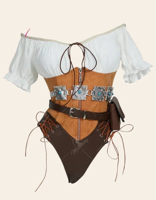 Ciri Cosplay Costume Set for Women – Bodysuit, Belt, & Accessories front view