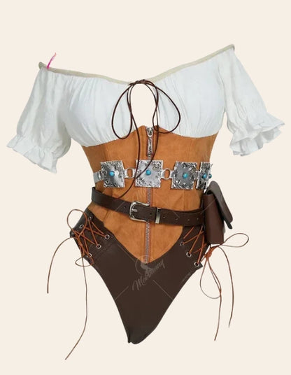 Ciri Cosplay Costume Set for Women – Bodysuit, Belt, & Accessories front view