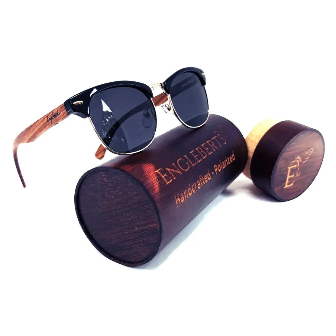 Real Walnut Wood Club Style Sunglasses With Bamboo Case, Polarized Default Title