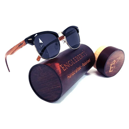 Real Walnut Wood Club Style Sunglasses With Bamboo Case, Polarized Default Title
