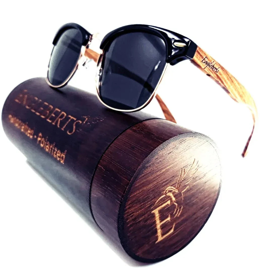 Real Walnut Wood Club Style Sunglasses With Bamboo Case, Polarized Default Title