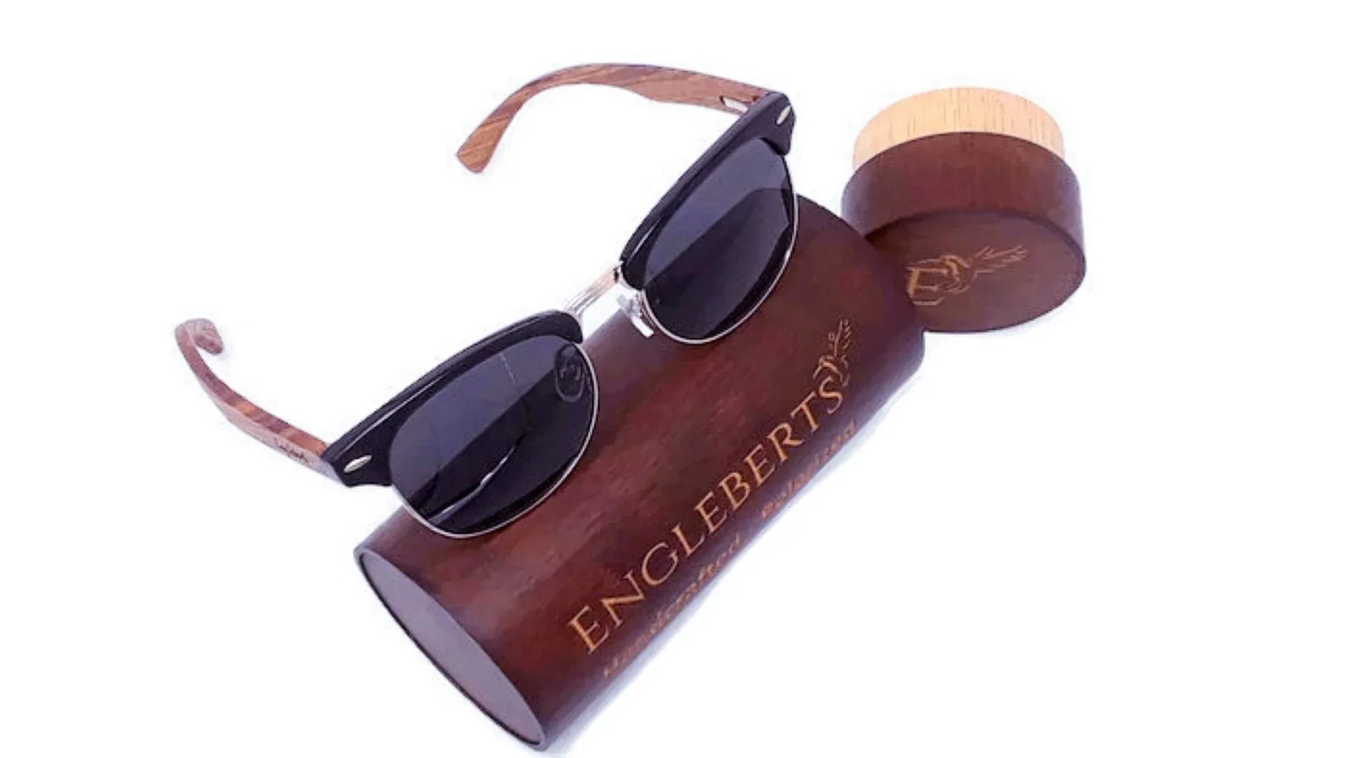 Real Walnut Wood Club Style Sunglasses With Bamboo Case, Polarized Default Title