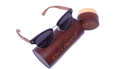 Real Walnut Wood Club Style Sunglasses With Bamboo Case, Polarized Default Title