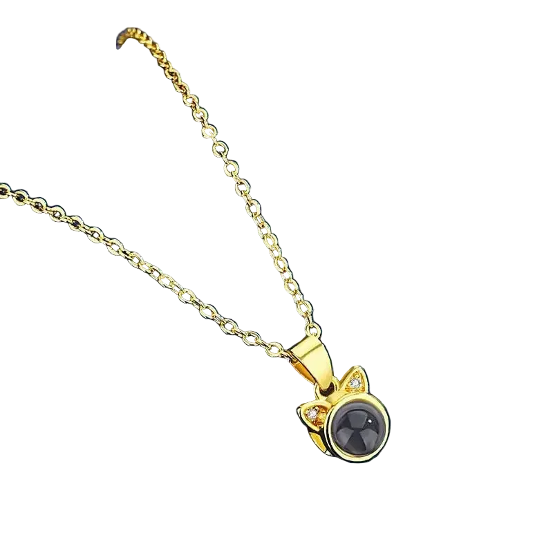 Custom Photo Projection Necklace Cat Zircon Ear Pendant Gold / United States / 45cm