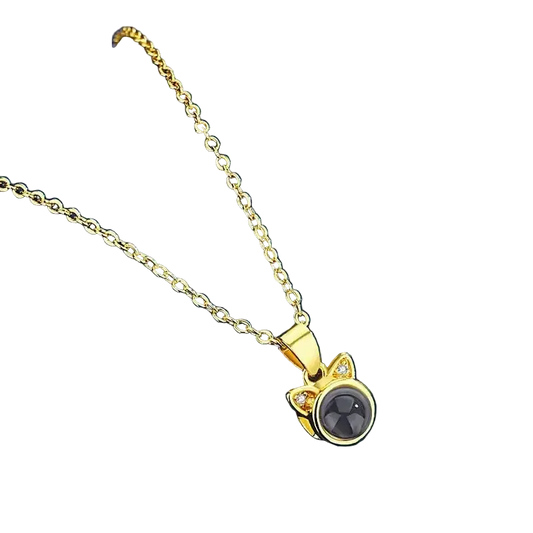 Custom Photo Projection Necklace Cat Zircon Ear Pendant Gold / United States / 45cm