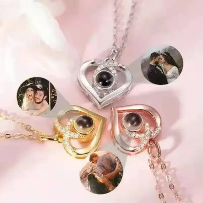 Custom Heart Projection Necklace – Personalized Photo Memory Gift Style 2 / Picture color / United States