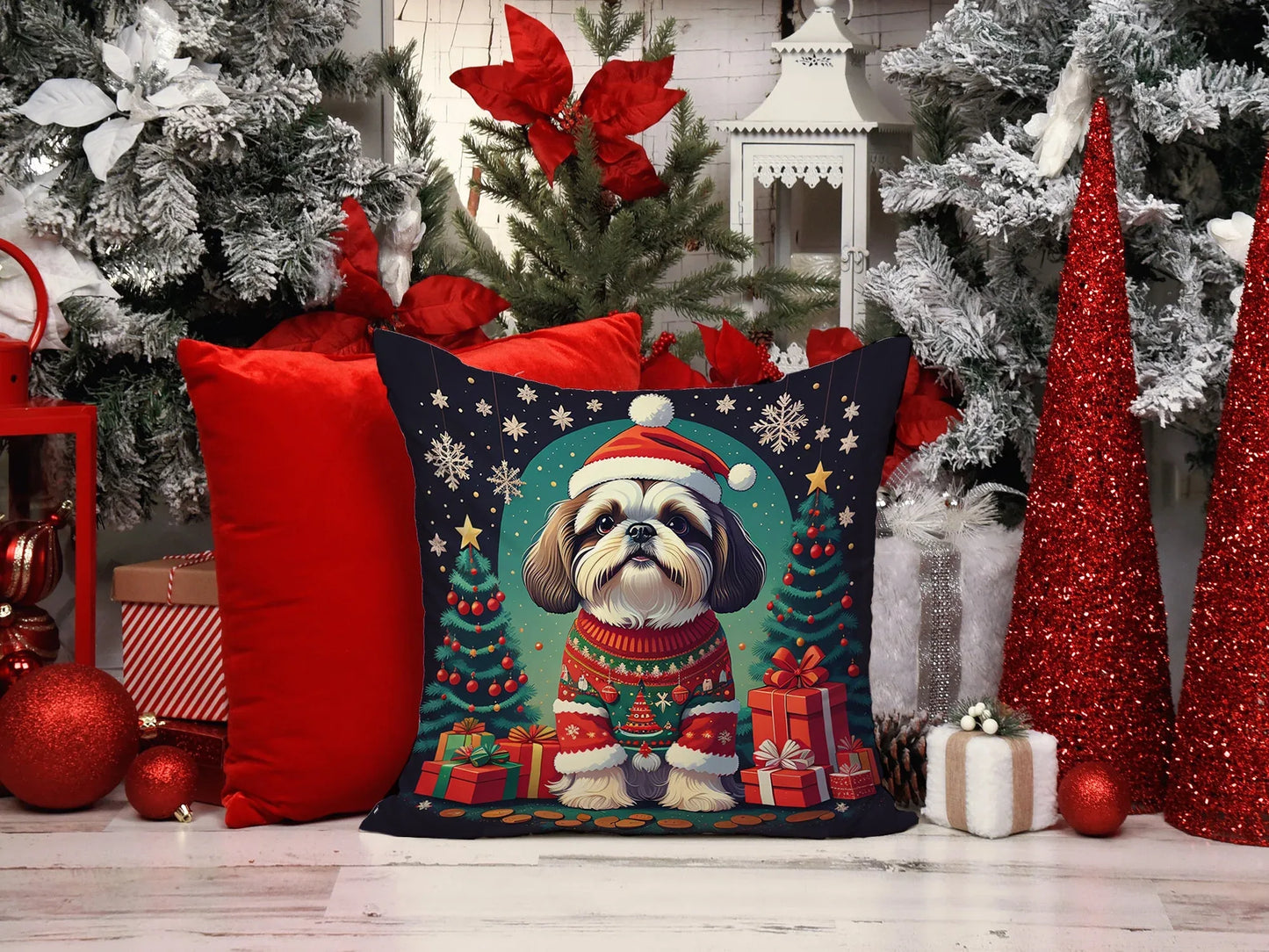 Shih Tzu Christmas Throw Pillow Default Title