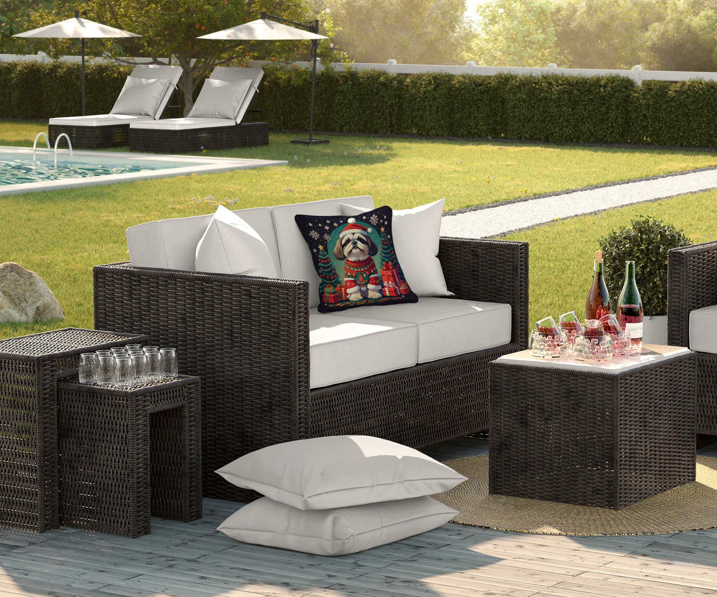 Shih Tzu Christmas Throw Pillow Default Title