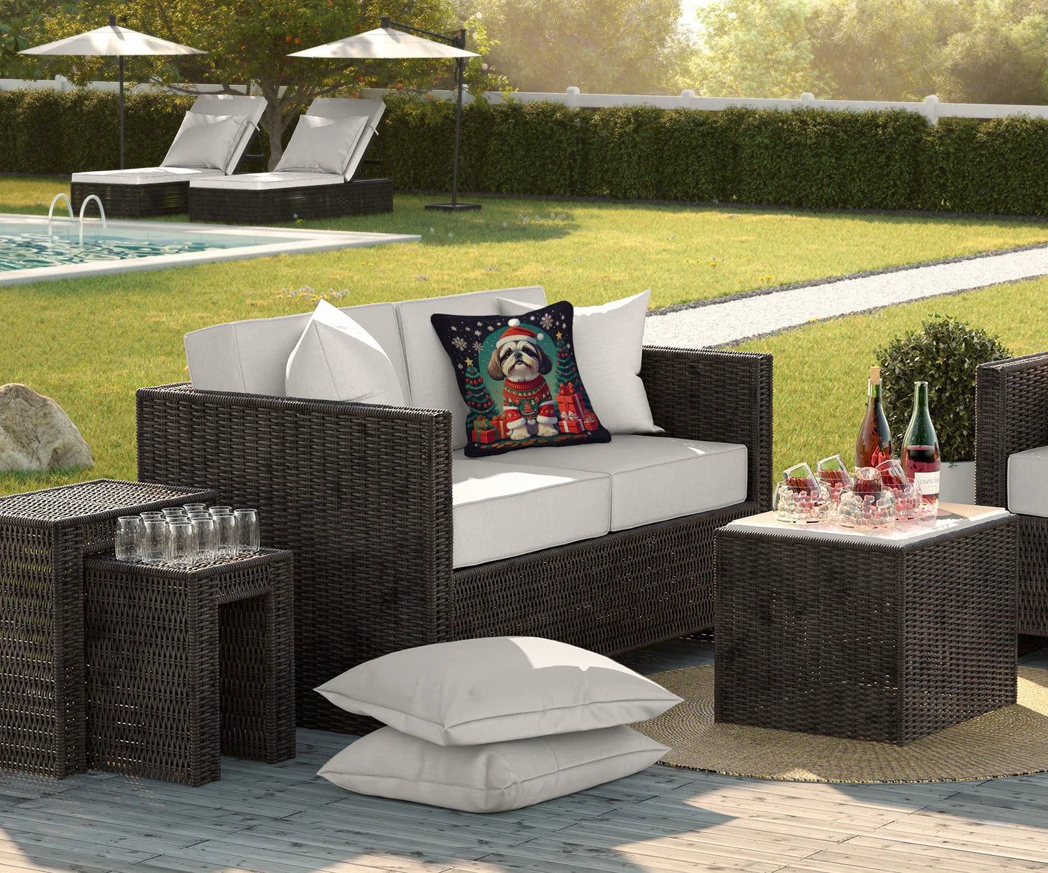 Shih Tzu Christmas Throw Pillow Default Title