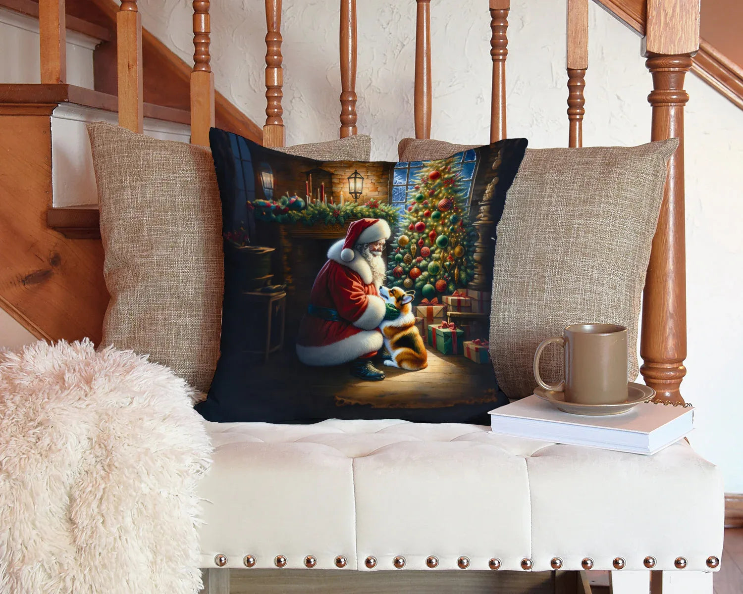 Corgi and Santa Claus Throw Pillow Default Title