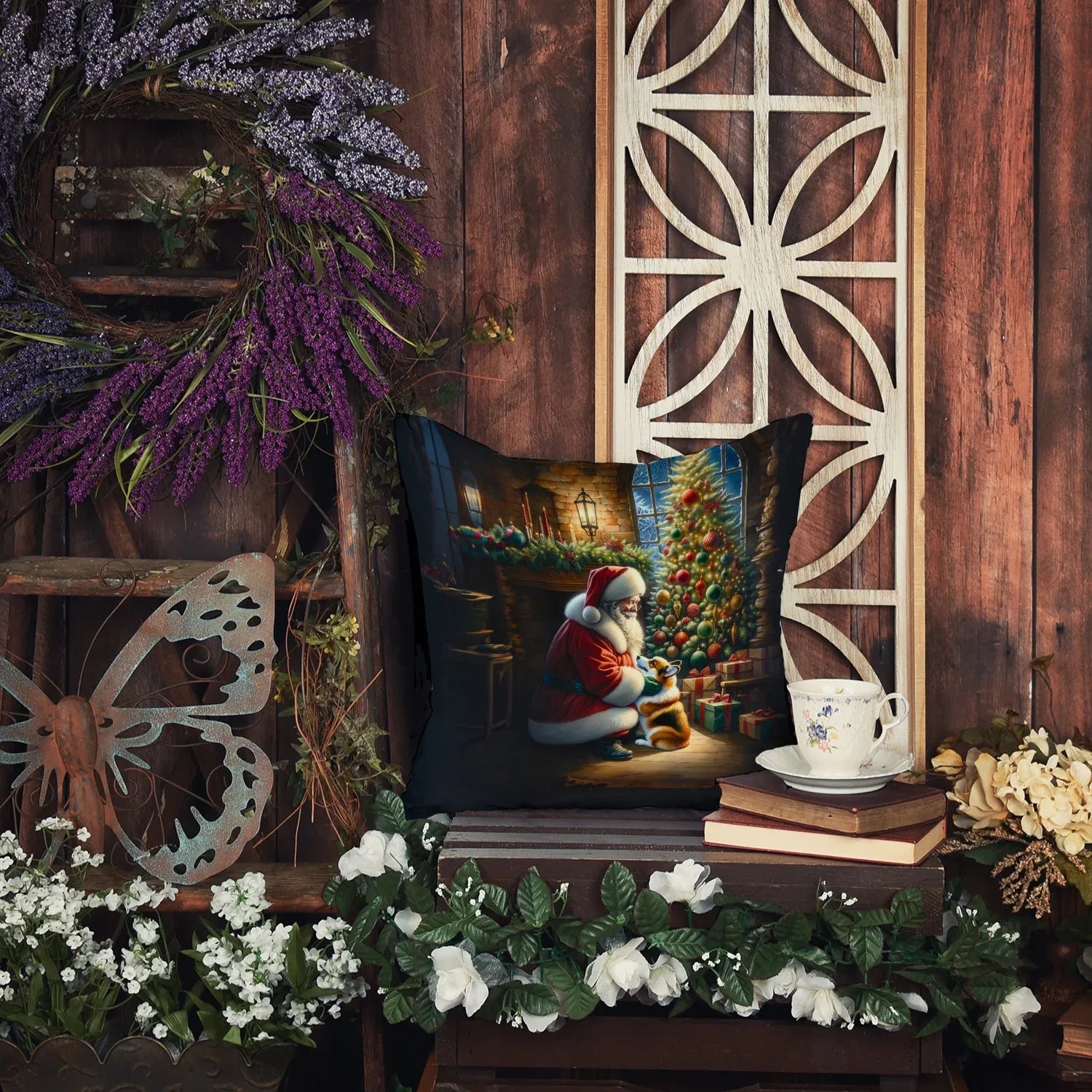 Corgi and Santa Claus Throw Pillow Default Title