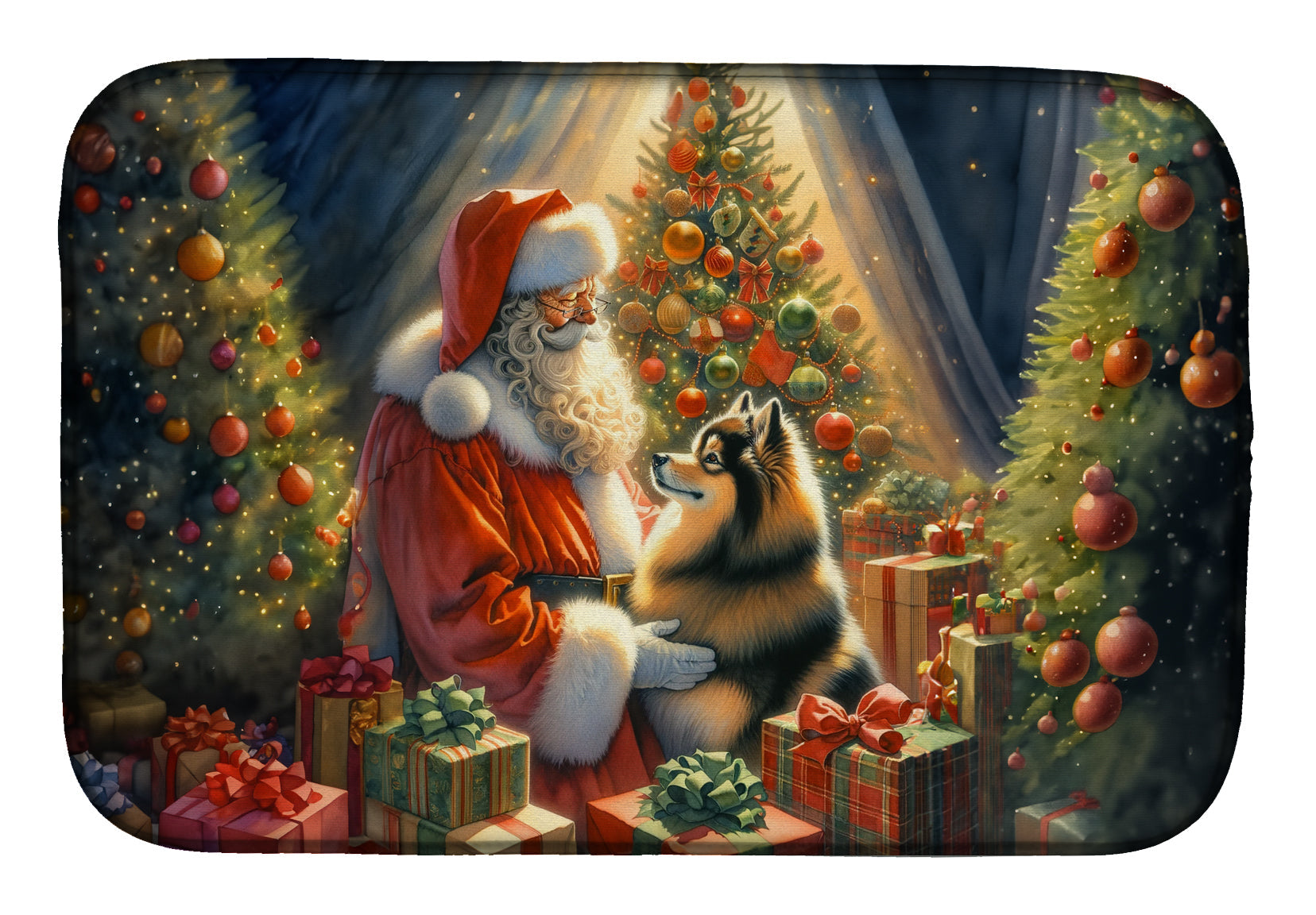 Finnish Spitz and Santa Claus Dish Drying Mat