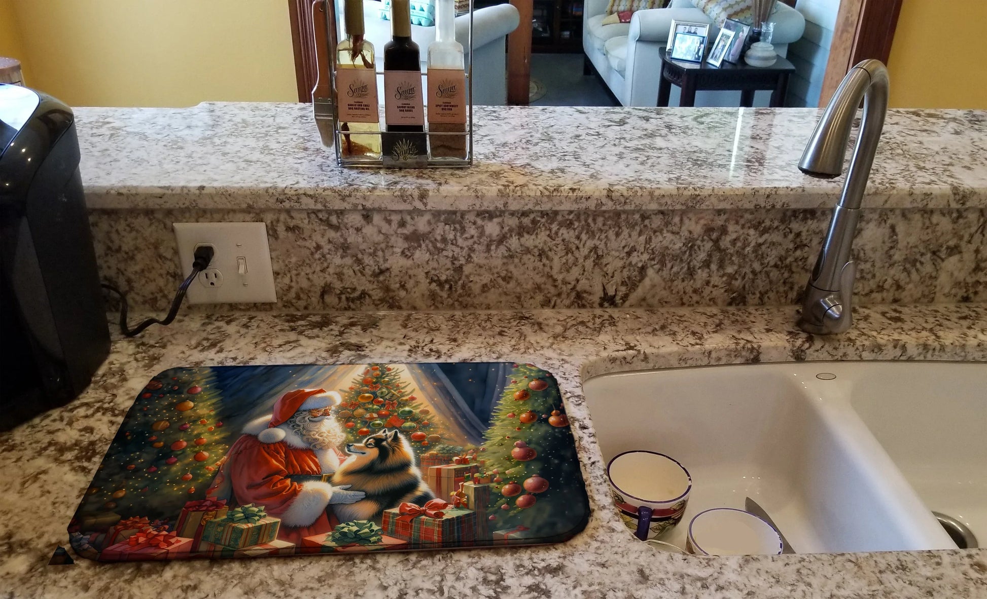 Finnish Spitz and Santa Claus Dish Drying Mat Default Title