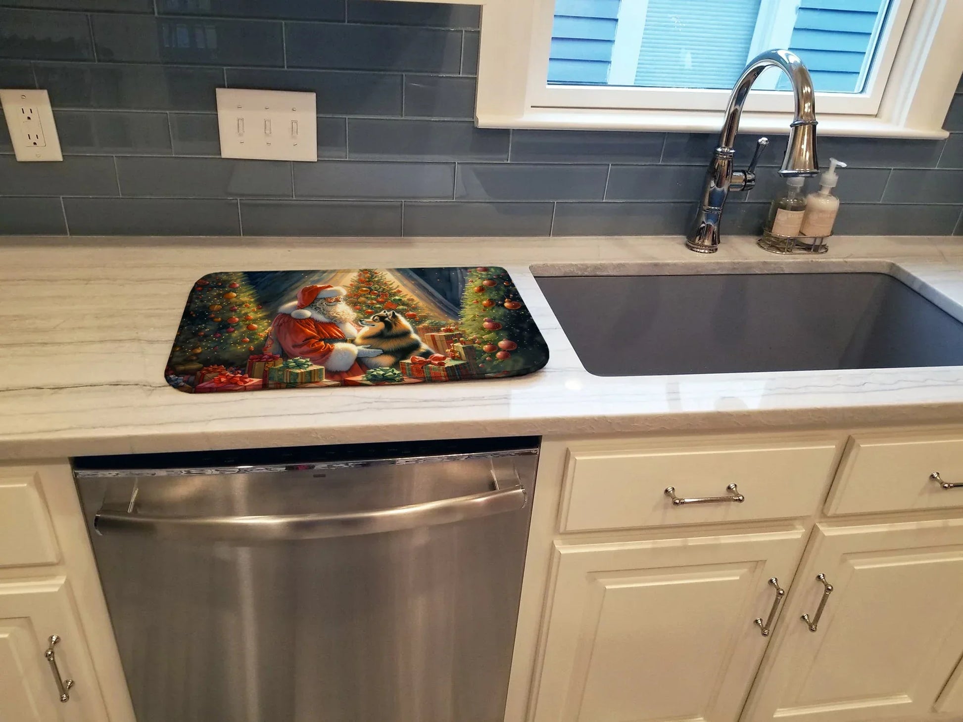 Finnish Spitz and Santa Claus Dish Drying Mat Default Title