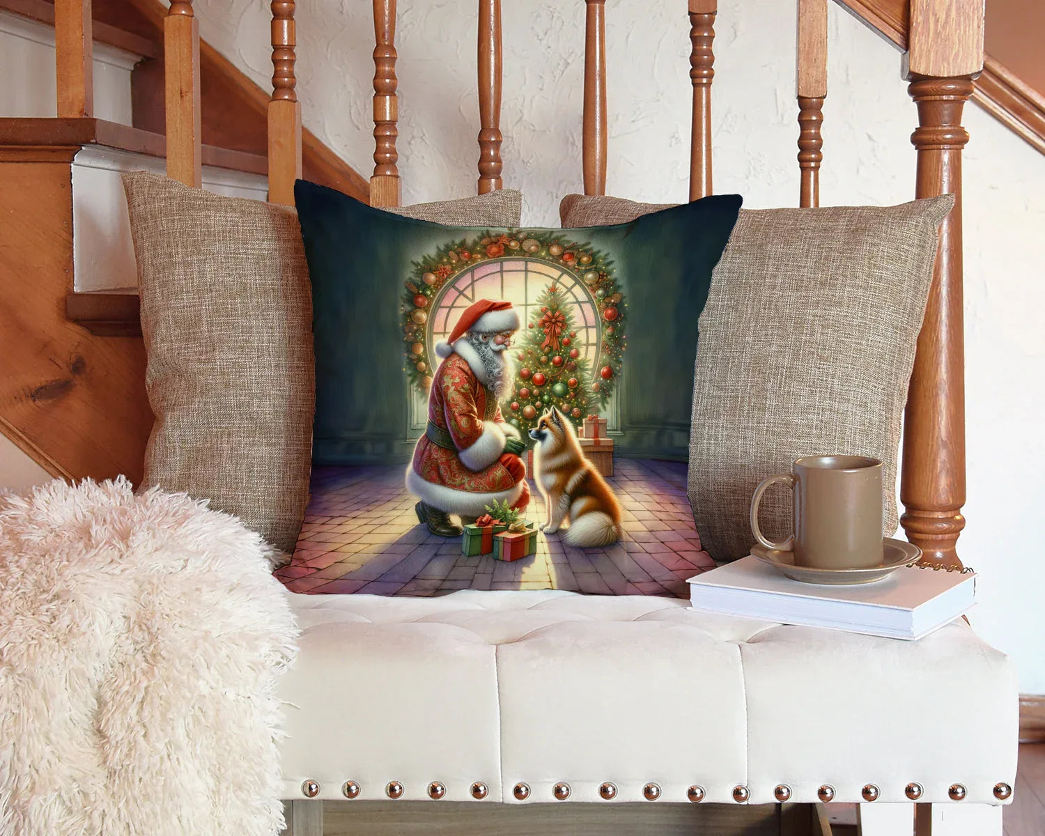 Finnish Spitz Christmas Throw Pillow Default Title
