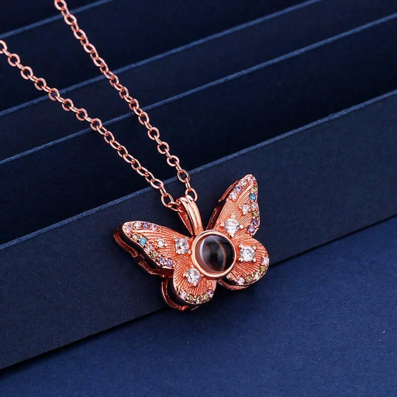 Colorful Diamond Butterfly Projection Pendant Female 100 Languages I Love You HD Color Photo Necklace Female eprolo