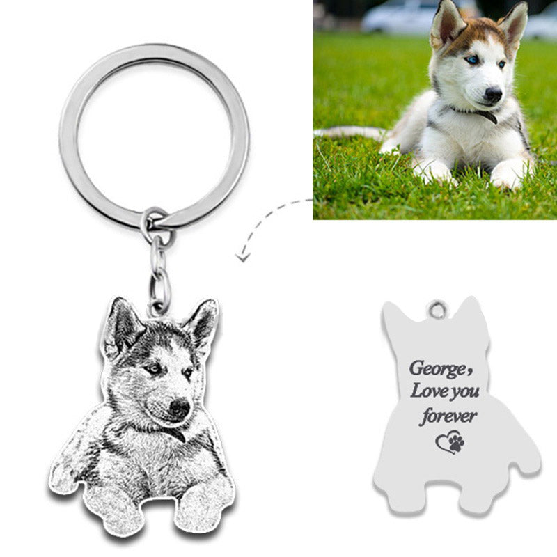 Customized titanium steel pendant dog commemorative pet photo DIY stainless steel keychain