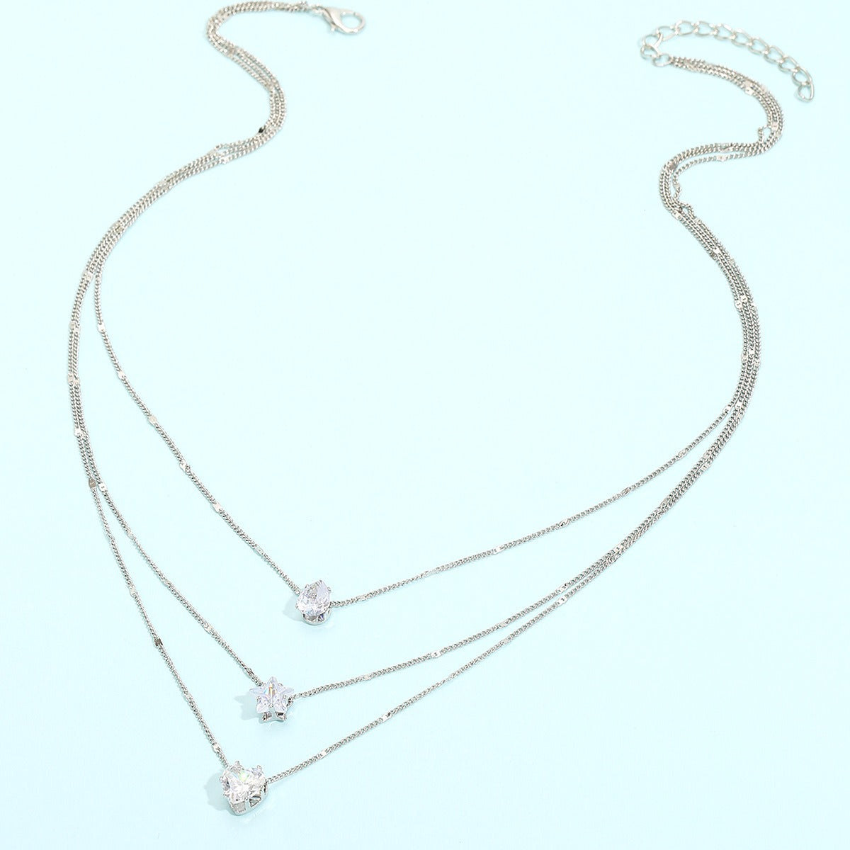 3-Layer rhinestone heart studded with diamonds simple collarbone chain personalized necklace for women and girls