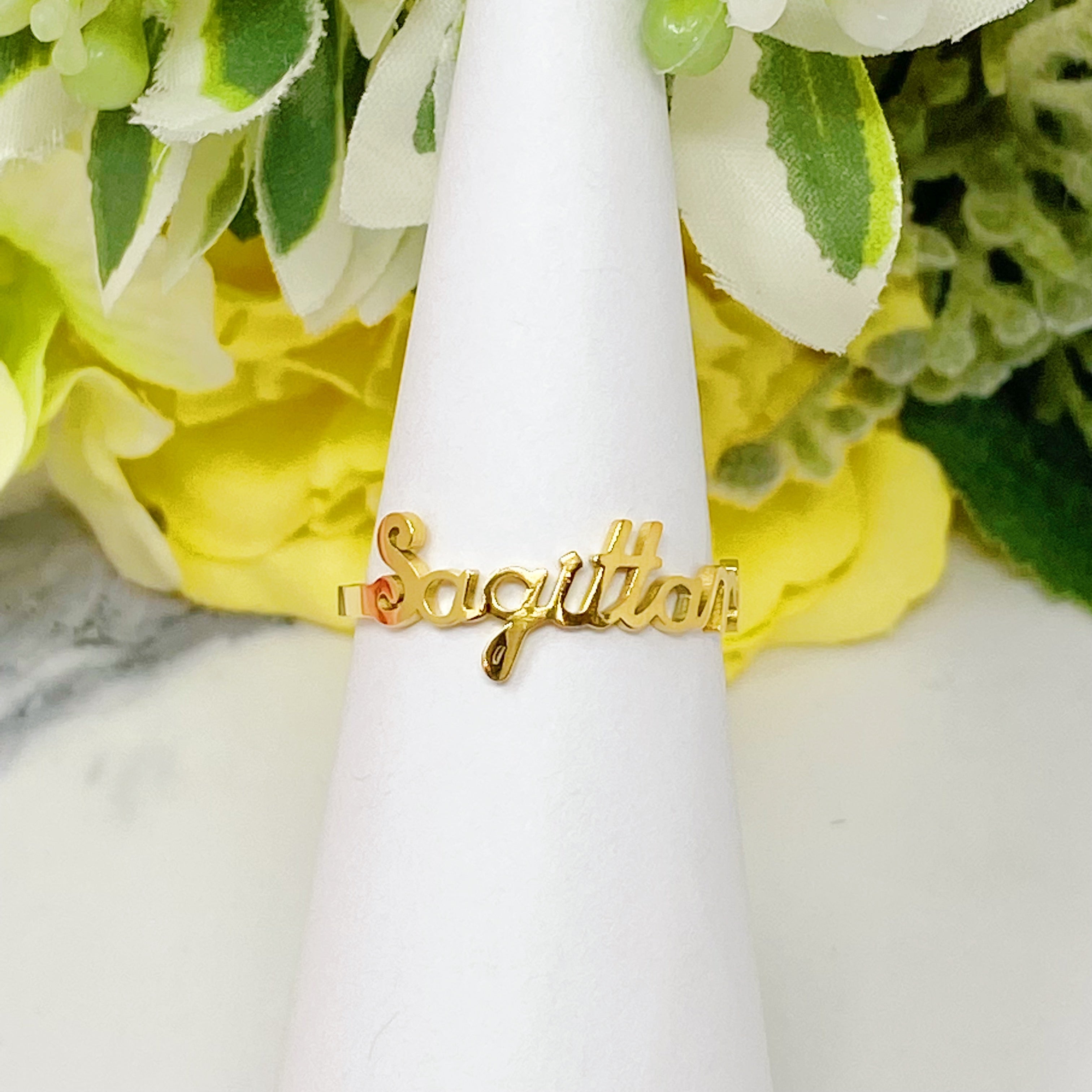 Elegant Scripted Zodiac Ring – Adjustable 18K Gold Plated Stainless Steel