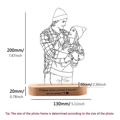 Personalized Custom Wooden Photo Frame Photo Text Customized USB LED 3D Lamp Bedroom Night Light Wedding Anniversary Birthday Gi 1 people / Monochrome plug base