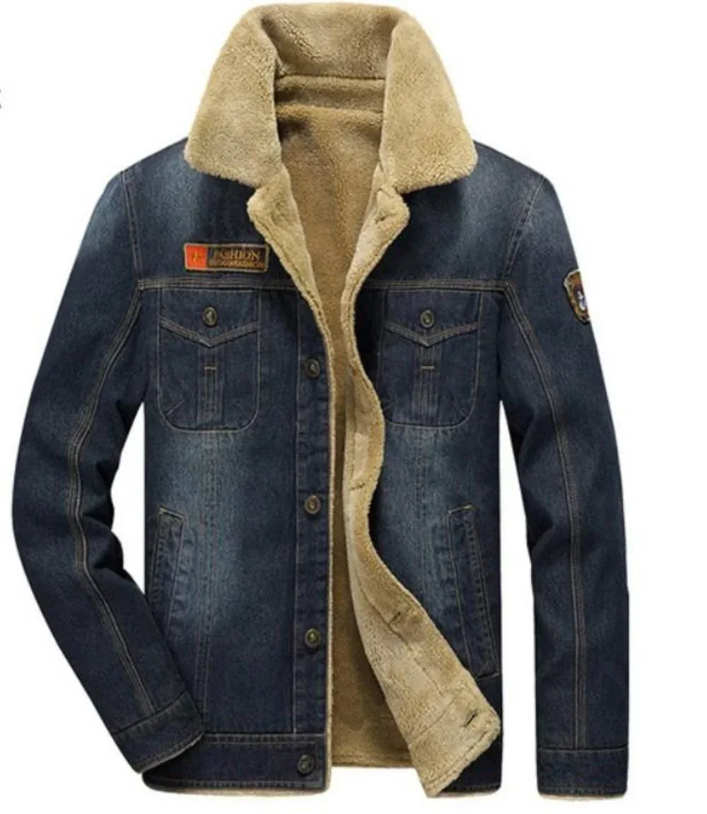 Mens Denim Jean Jacket in Black with Inner Faux Fur S / Black