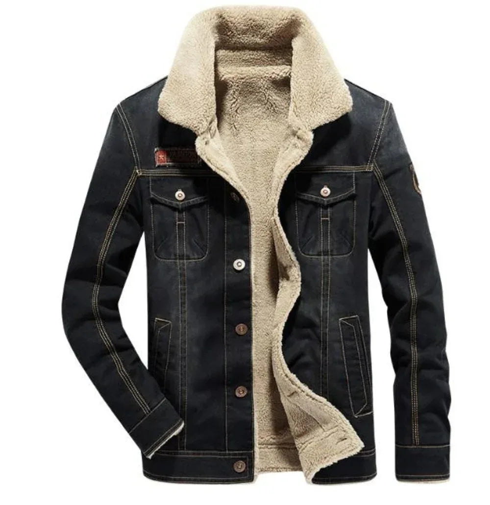 Mens Denim Jean Jacket in Black with Inner Faux Fur S / Black