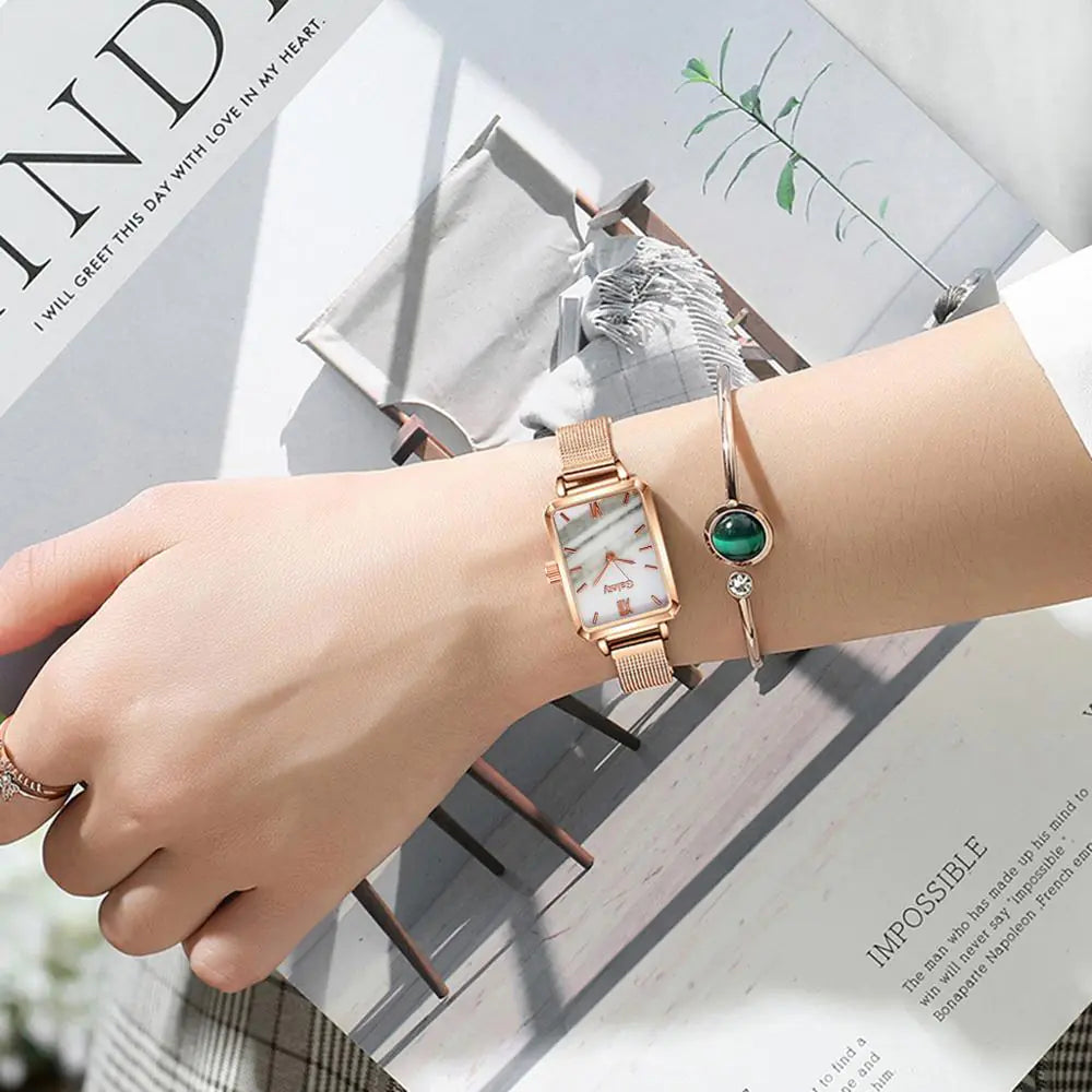 Rectangular Wristwatch and Classic Bracelet