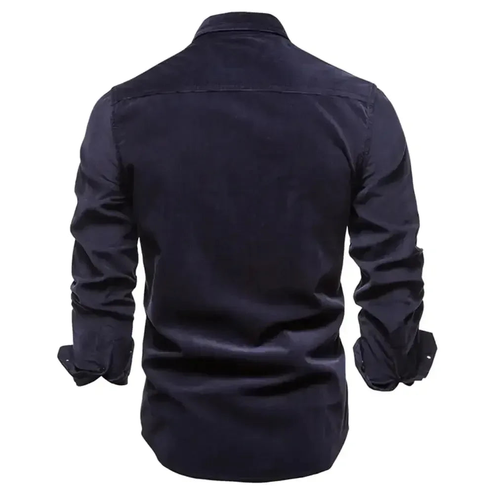 Men's Business Casual Corduroy Shirt Navy Blue / M 55-65kg