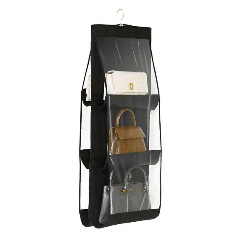 Bag storage hanging bag hanging double-sided transparent six-layer storage bag bedroom wardrobe storage bag dust bag Black 6 grids [thick double layer] / 36**85cm