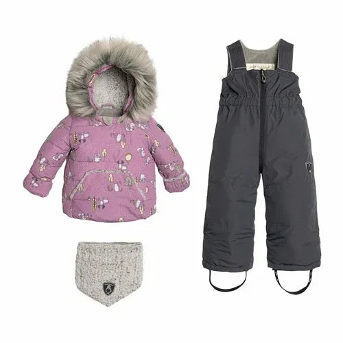 Printed Woodland Animals Two Piece Baby Snowsuit Lilac 12m