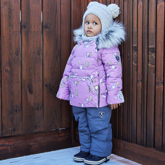 Printed Woodland Animals Two Piece Baby Snowsuit Lilac 12m