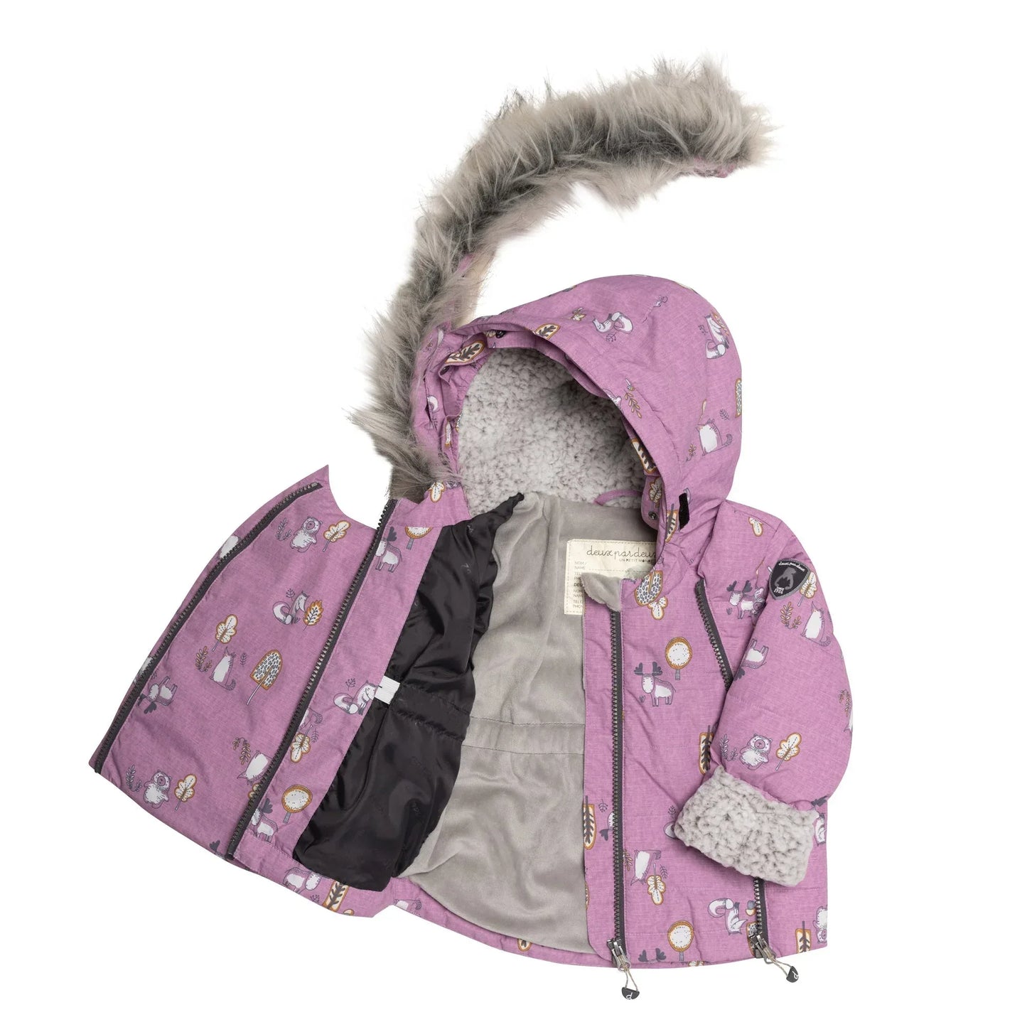 Printed Woodland Animals Two Piece Baby Snowsuit Lilac 12m