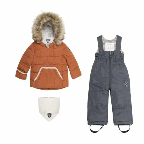 Solid Two Piece Baby Snowsuit Brown 12m