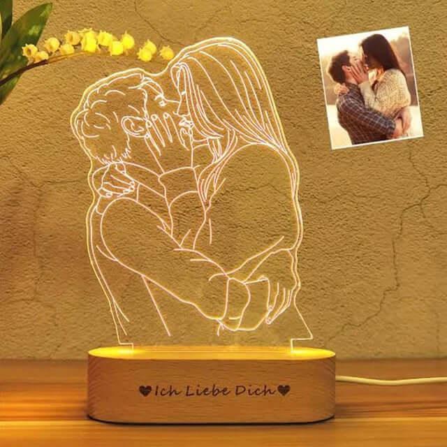 Personalized Custom Wooden Photo Frame Photo Text Customized USB LED 3D Lamp Bedroom Night Light Wedding Anniversary Birthday Gi 1 people / Monochrome plug base