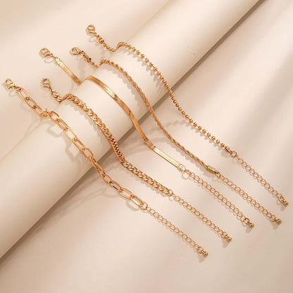 Love Beaded Punk Chain Foot Chain Set Hip Hop Personalized Snake Bone Chain Foot Anklet 01 Gold 4512