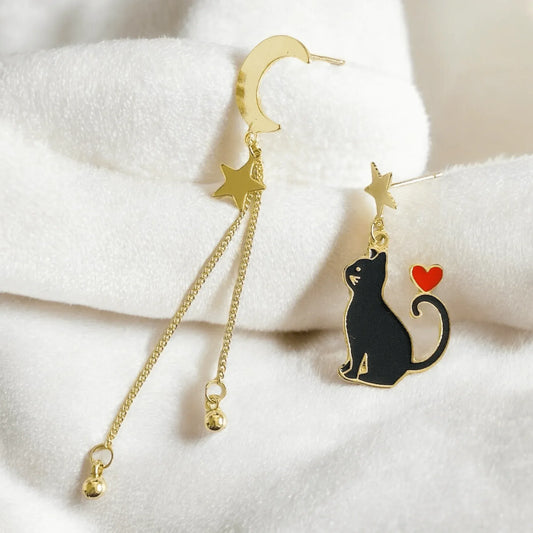 Wish Upon a Cat Earrings Black