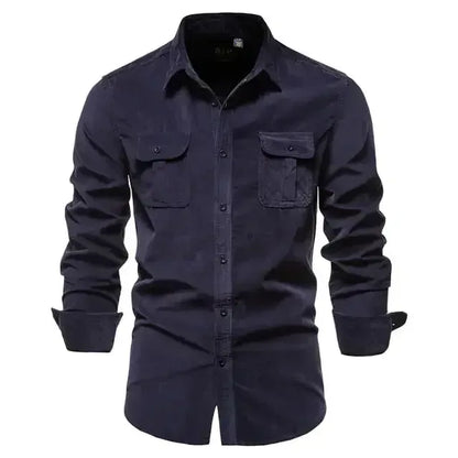 Men's Business Casual Corduroy Shirt Navy Blue / M 55-65kg