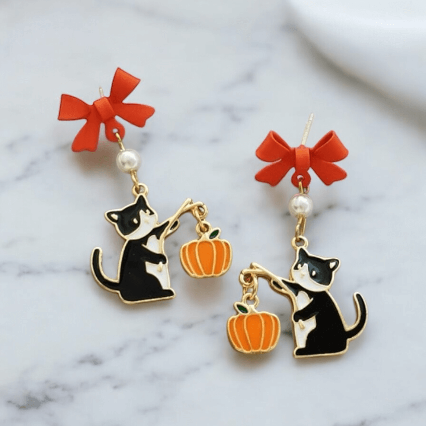 Shopminx Pumpkin Tuxedo Cat Earrings Default Title