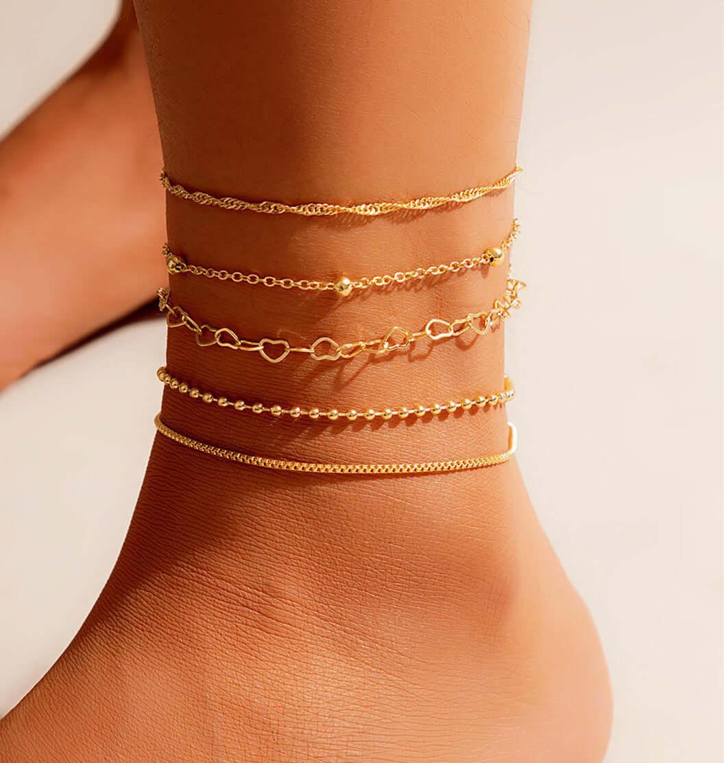 Love Beaded Punk Chain Foot Chain Set Hip Hop Personalized Snake Bone Chain Foot Anklet eprolo